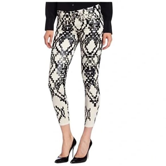 NWT 7 For All Mankind Black and Cream Ethnic Geo Print Pants Sz‎ 29 - Picture 1 of 11